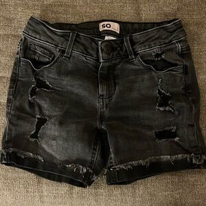 Black denim shorts